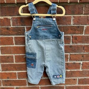 Vintage Vitamins 90s Y2K Striped Denim Overalls Size 6-9 months Baby
